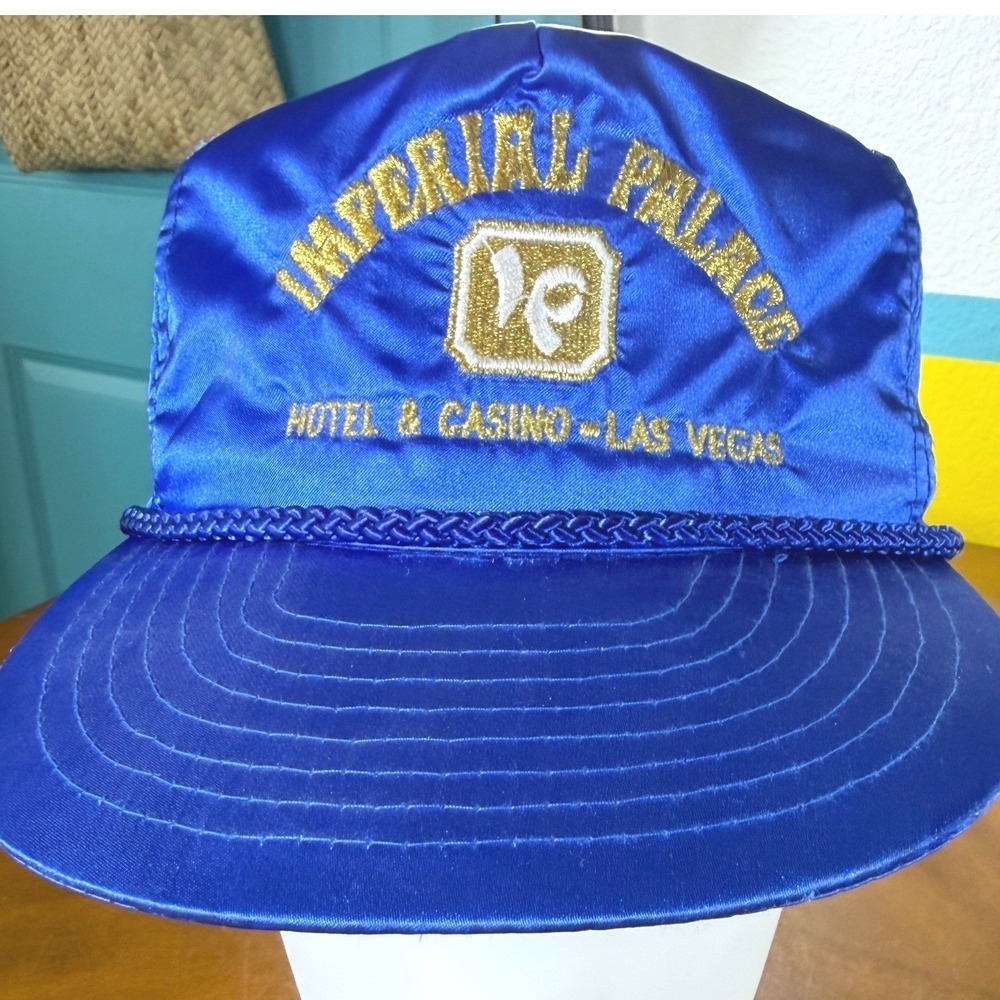 Vintage 80s Imperial Palace Casino Rope Hat Blue Satin Las Vegas SnapBack *Flaws